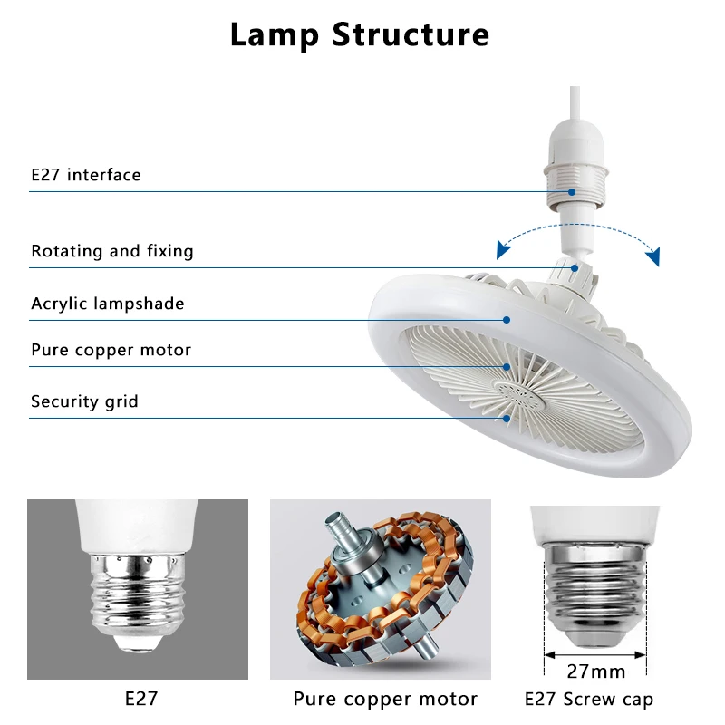 Modern LED Ceiling Fan With Bulb Light and Remote Control for Home Office Low Price