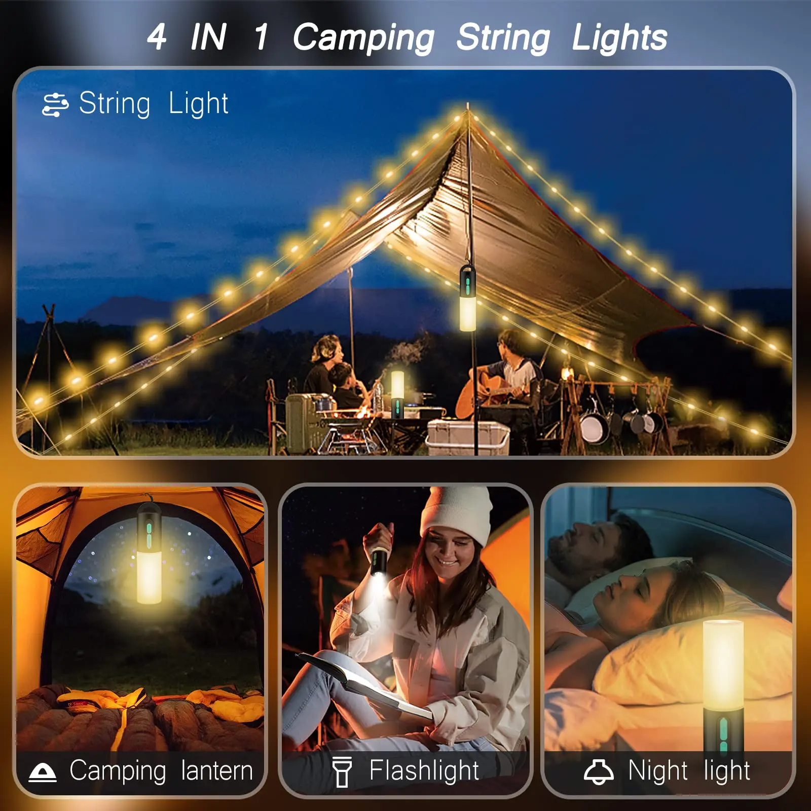 Camping String Light - Portable Lantern with 10m LED Flashlight