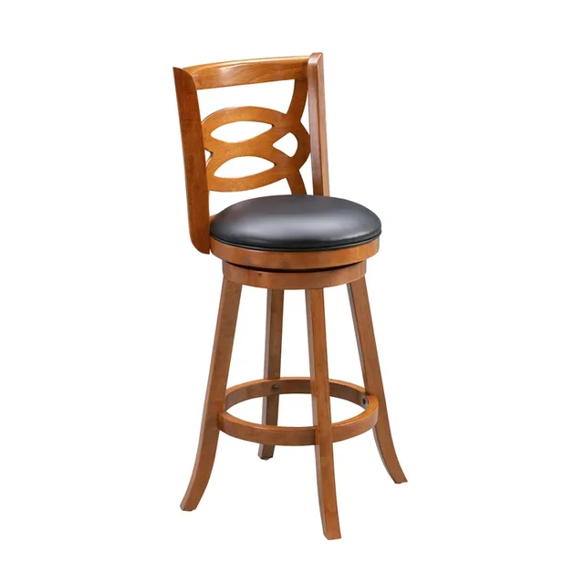 Traditional& Contemporary Home Bar Round Seat Full Backrest Faux Leather Upholstered Swivel Bar & Counter Stool