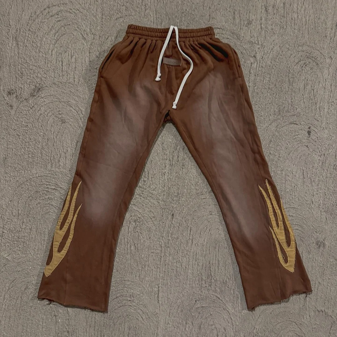 Custom Acid Washed Sun Faded Tracksuits Applique Oversized Heavyweight Boxy Sweatsuit Flared Sweatpants and Hoodie Set for Men gallery 3
