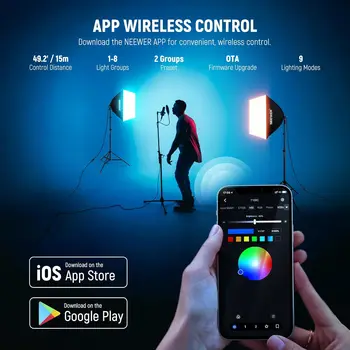 NEEWER 9 Effect Modes 2 Pack 26W LED Bulbs RGB Softbox Lighting Kit with App Control detail image