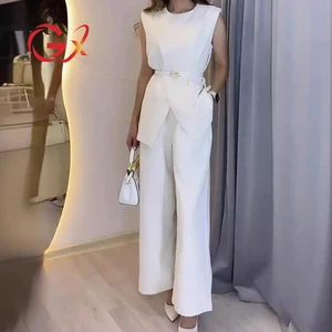 GX0351 Fashion 2026 Clothing Vendor Street Wear Women Sleeveless O-neck Irregular Tops and High Waist Pant 2 Piece Set