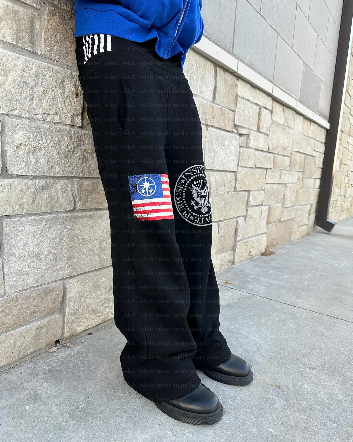 Custom Cotton Baggy Straight Wide Leg Bootcut Print Boxer Tripe Double Waist Jogger Sweat Track Pant Stack Flared Sweatpants Men gallery 2