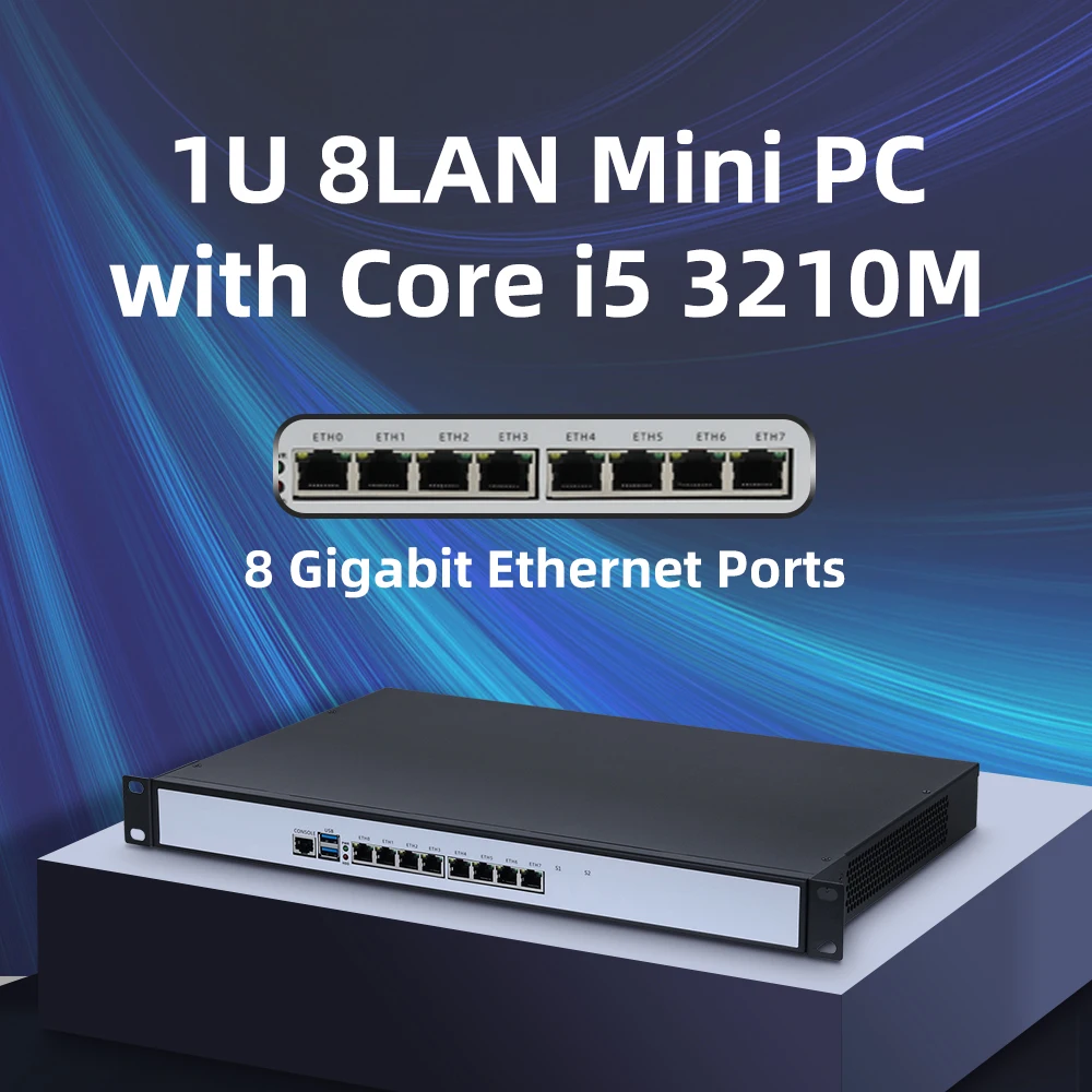 Intel Core I5 3210M 8 Ethernet Port Ubuntu Pfsense Mini Pc Computer 1u Firewall Router 8 Lan LINUX Network Server With Fan