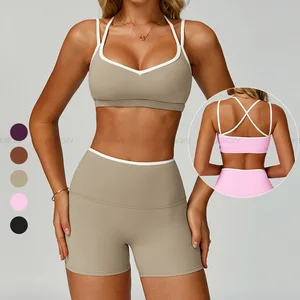 High Quality Women's Solid Yoga Active Wear 2-Piece Set with High Elastic Waist Breathable & Quick Dry for Gym Fitness