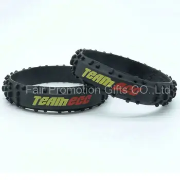 Solid Black Color Tire Silicone Rubber Bracelet Custom Made Personalized Motorbike Tyre Rubber Wristbands With Printed Logo