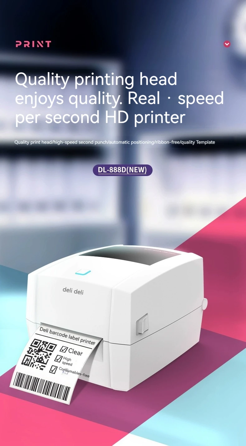 Deli DL-720WS Thermal Label Barcode Printer Sticker Office Logistics Express Electronic Face Single