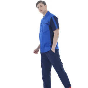 Short Sleeved Summer Blue Anti-Static Spandex Safety Work Uniforms Customized Overalls for Unisex Workshop Use Wholesale