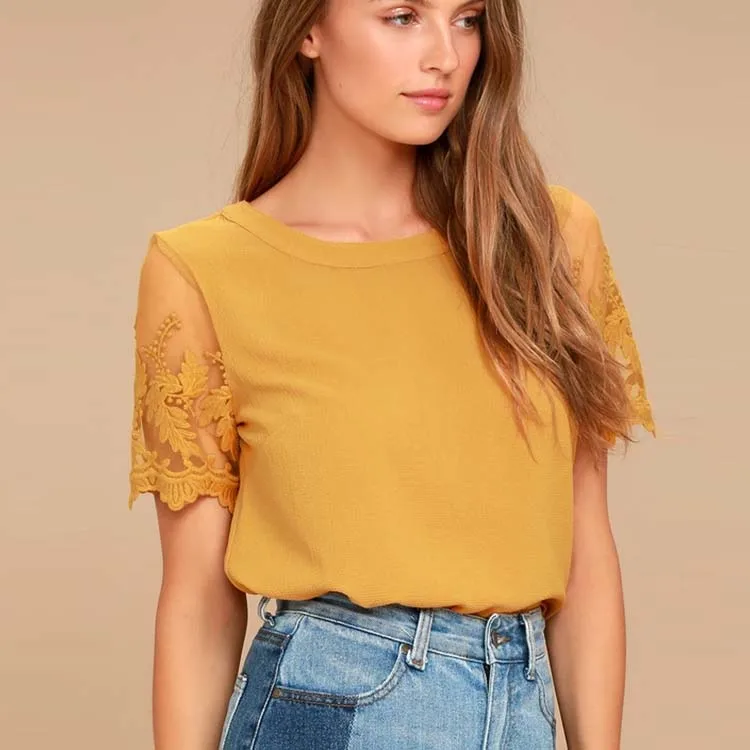 Tops,Yellow Tops,Short Sleeve Blouses ...