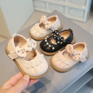 Princess Style Sweet Newborn Baby Shoes Fashion New Bow-knot Kids Footwear Cheap Wholesale Pearl Party Dressing Shoes for Girls