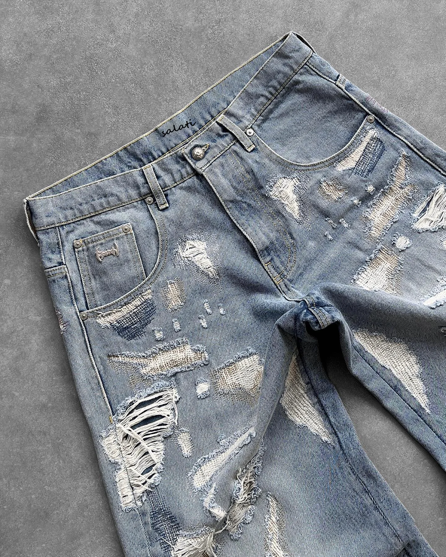 Salati Manufacturer Y2K Jeans Pants Cotton Raw Damaged Bootcut Boot Oversized Boot Cut Ripped Man Flared Denim Pants Men's Jeans gallery 4
