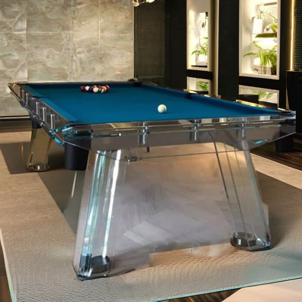 Высококачественный индивидуальный роскошный и модный бильярдный стол из хрустального стекла подходит для домашнего офиса частных клубов