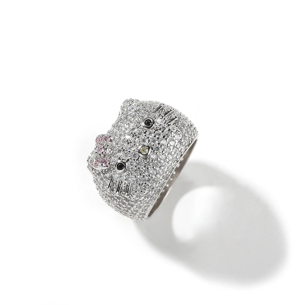 Sanrio Cartoon HK Cat Rings with Cat Face Ring Women 18K Gold Plated Iced Out 5A CZ Y2K aperçu 8