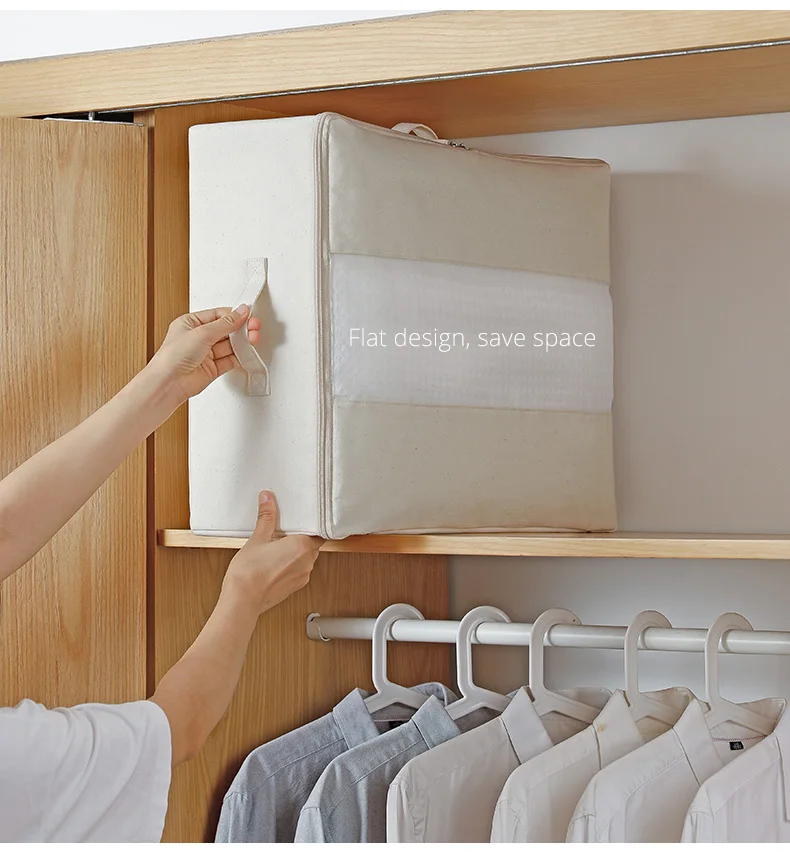 Shimoyama New Offwhite Foldable Rectangular Zipper Fabric Storage Box