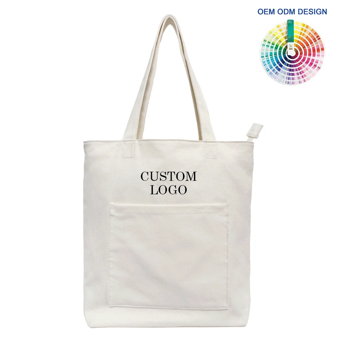 Custom Clouds Waterproof Cotton Canvas Tote Bag With Pocket And Zipper ...