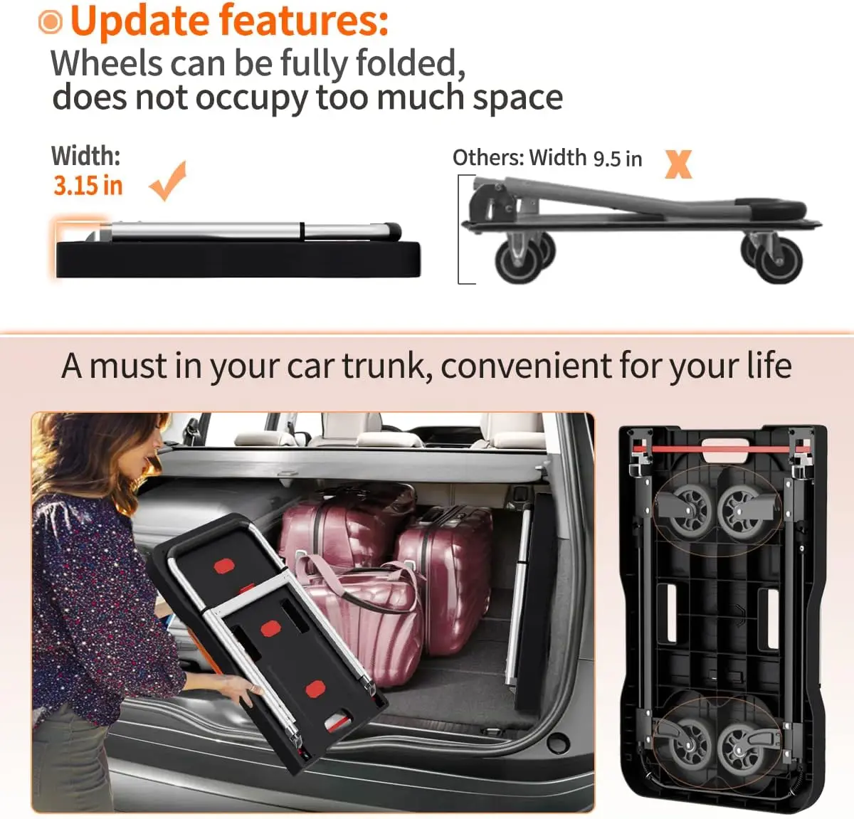 Hand Truck Portable Trolly  Fully Folded Compact Push Cart Capacity Heavy Duty Dolly Practical Handling Tools Platform