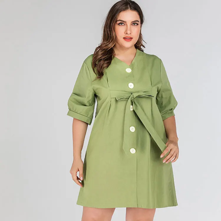 Vestido Informal De Talla Grande 3xl,Elegante,Con Mangas Abombadas Y  Cinturón De Cintura Alta Con Botones De Una Sola Fila - Buy Plus Tamaño  Vestido De,De Gran Tamaño Ropa Casual Elegante Vestido,Vestidos Casual