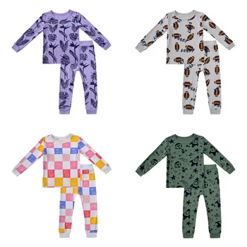 Hot Sell Kids Pajama Set Soft Bamboo Fiber Two Pieces Set Bamboo Casual Printed Sleepwear Baby Suit