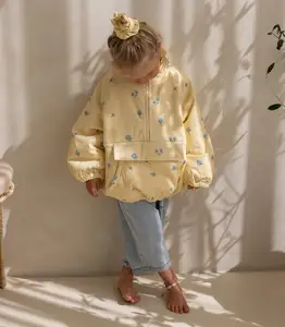 Customized Logo Printed Half Zipper Kangaroo Pocket Pullover Jacket Korean Style Jacket for Girls