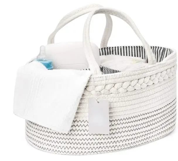 Baby Nappy Caddy Organiser Extra Large Cotton Rope Diaper Changing Bag With Removable Inserts