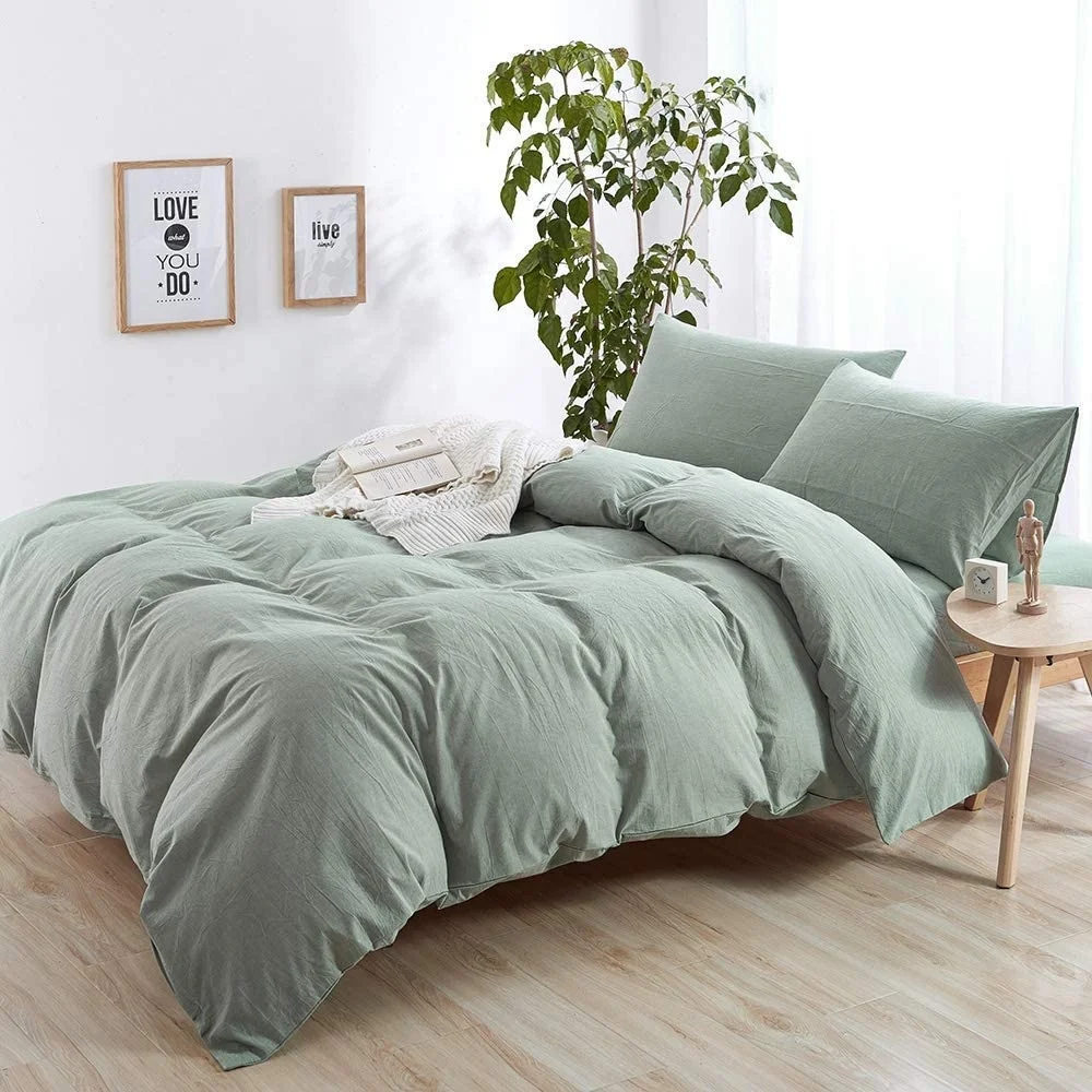 Best-selling Modern Custom Solid Green Duvet Cover Set Queen 100% Cotton Bedding Set Full Hotel Luxury  Comforter Cover Set supplier