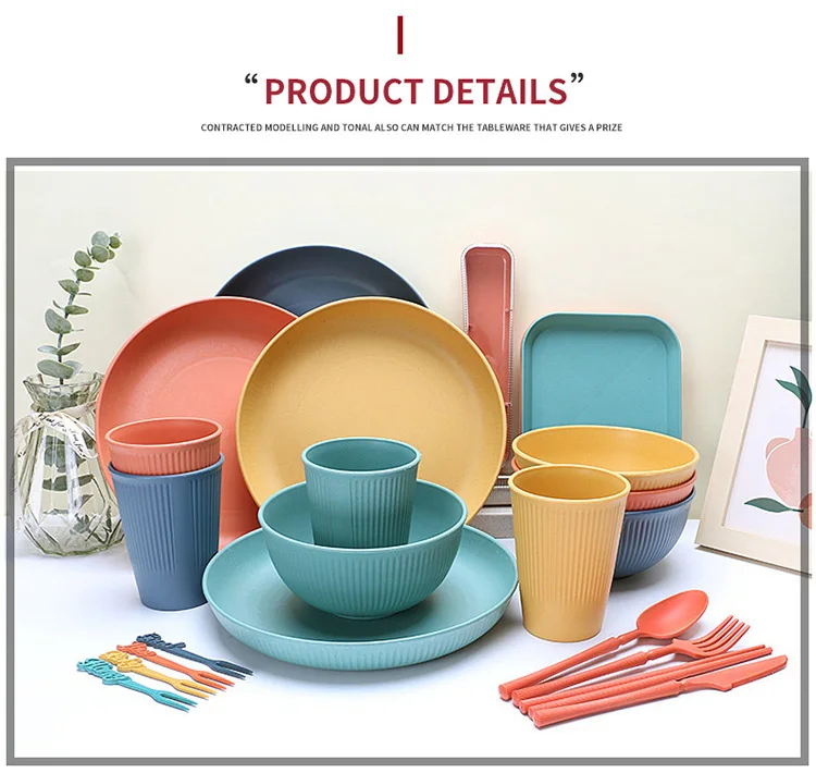 Portable Promotion 48 PCS Party Wheat Cutlery Plate Bowl Utensils Eco ...