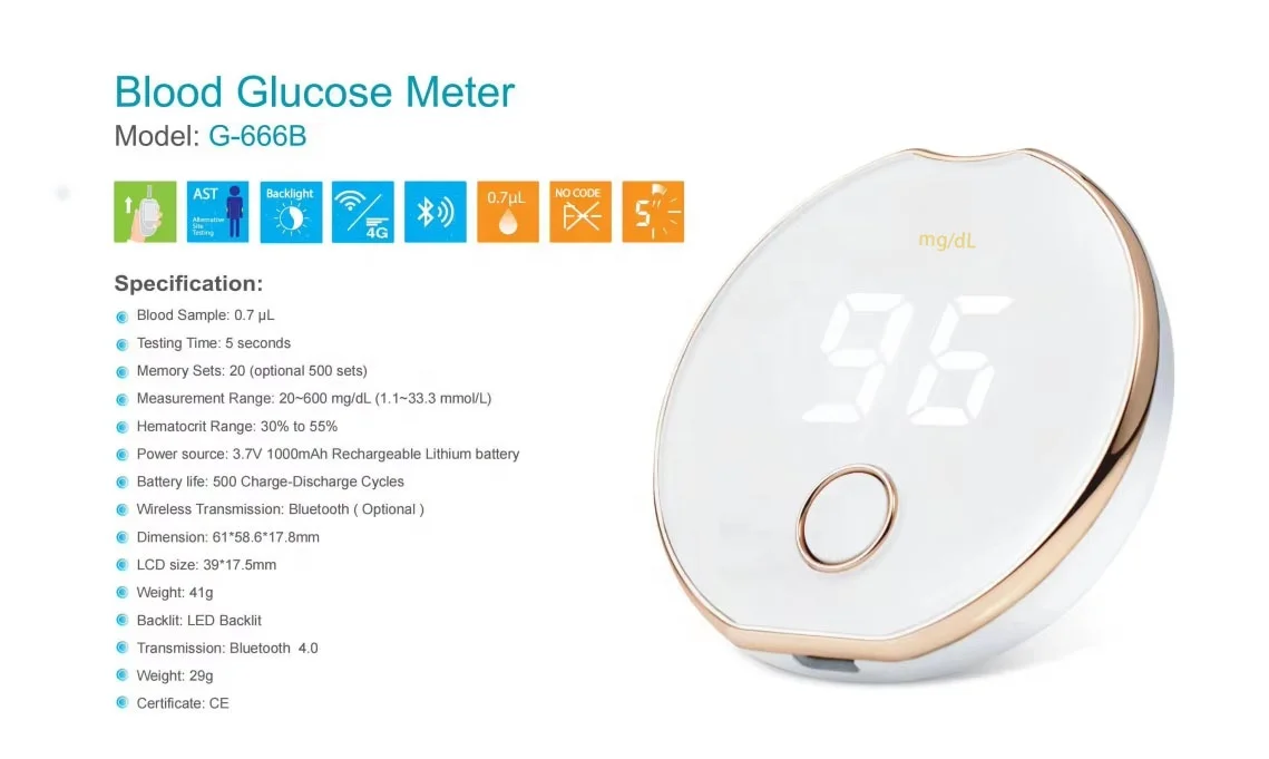 Bioland 2026 hot selling Large Screen Sugar Monitor Hospital Smart One Touch Glucose test Strip Glucose Meter