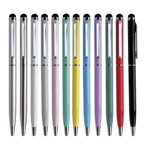 Promotional Bulk 2 in 1 Stylus Aluminum Slimmer Roller  Metal Ballpoint Pen With Customs Printed  Logo Screen for Mobile Phone