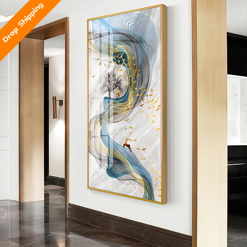Modern Minimalist Abstract Line Elk Painting Corridor Aisle Nordic Canvas Decorative Canvas Crystal Porcelain Wall Art Painting