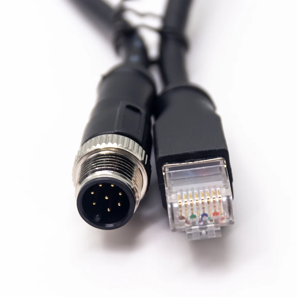 M12 8Pin 8 Pin X Code Male Connector to RJ45 8P8C Male Industrial Ethernet Plug CAT6A Blue Shielded PUR Cable Customized Length