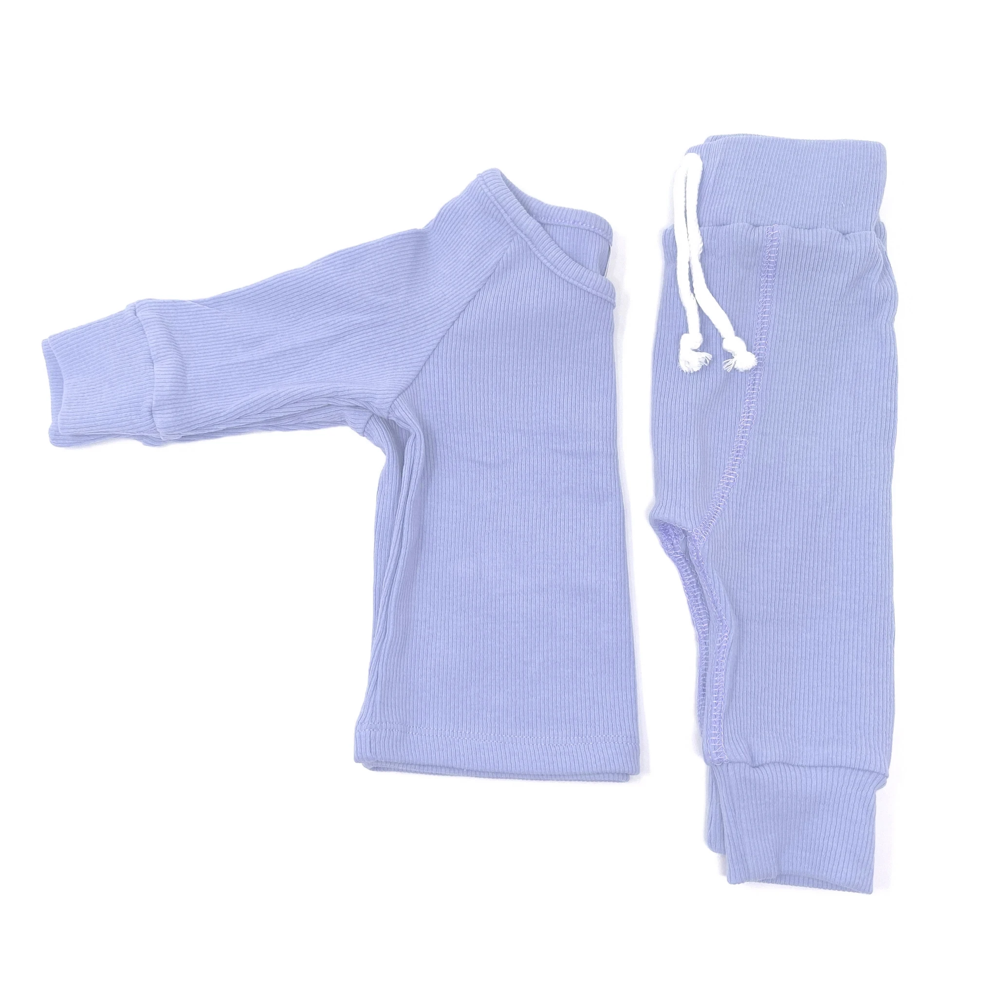 Высококачественный бамбуковый ребристый детский комплект одежды, длинные ребристые джоггеры с длинным рукавом, подходящие наряды с лентой на талии