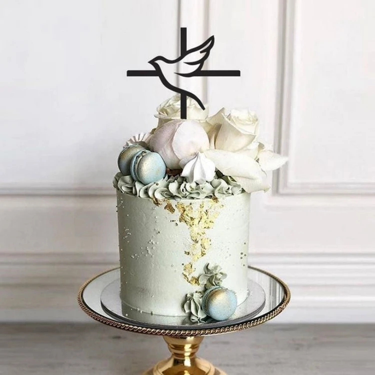 Hstyle Religious Cake Topper Cross With Dove Holy Spirit Topper Confirmation Topper Baby Shower Baptism Wedding Decor PQ187