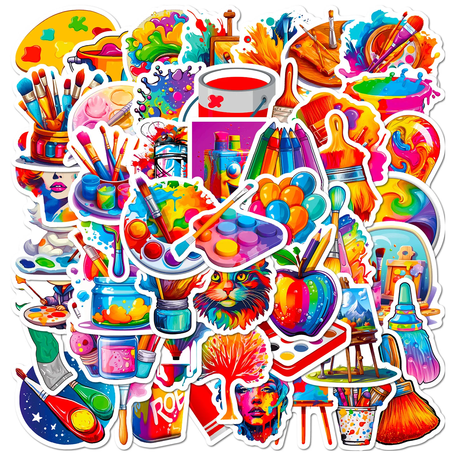 Hot Sale 50PCS/Bags Fashional Kleurrijke Kunst Tekenpenselen Vinyl Waterdicht Artistieke Aquarel Schilderij Sticker