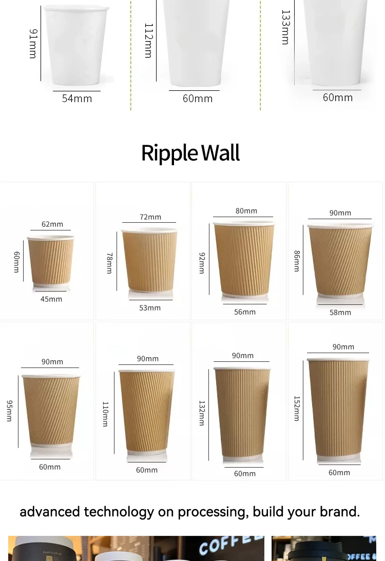 Custom Biodegradable Kraft Paper Cups Disposable Double Wall Coffee ...