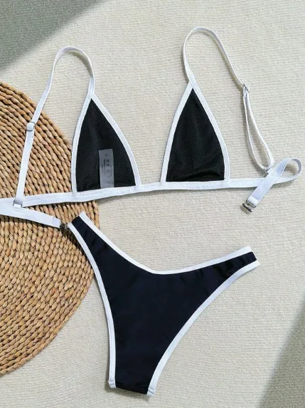 Black and White Color Contrast Micro bra 2 Piece Beautiful Women Bikini Images