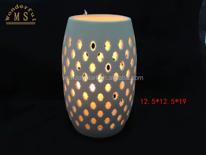 Wholesale Hollow Porcelain Tea Light Holder Factory Price White Candle Holder Led Light Holder