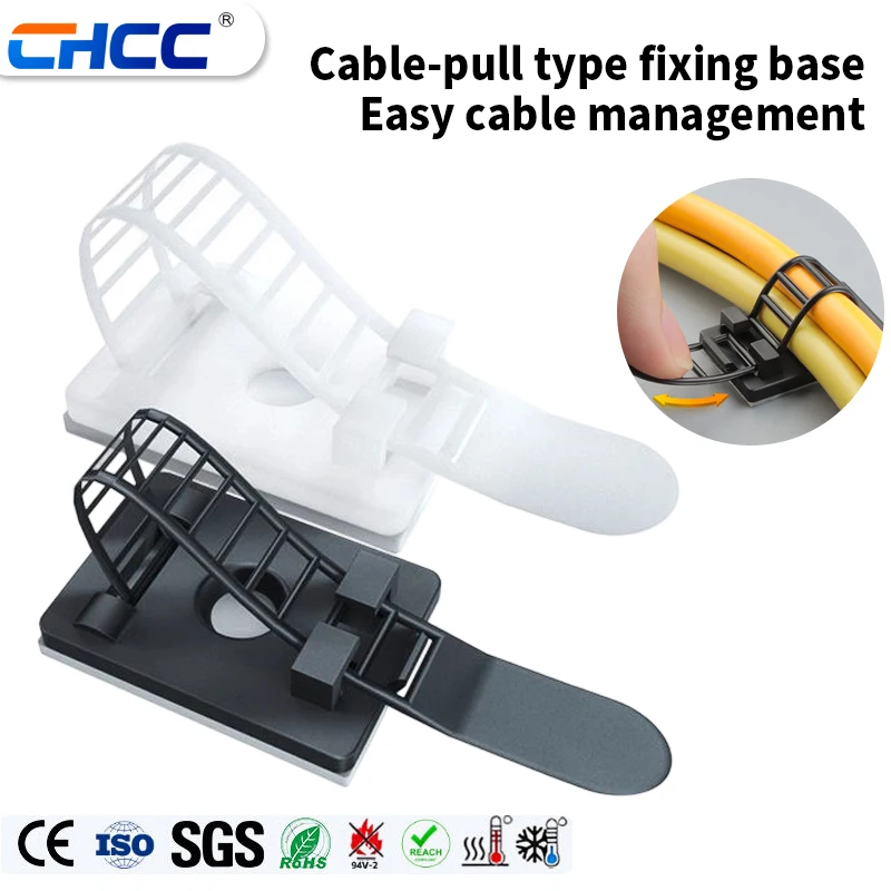 CL-3 Nylon PA66 Black/White Adjustable Adhesive Cable Ties Wire Strap Cord Clamp Management Cable Clips for Home and Office