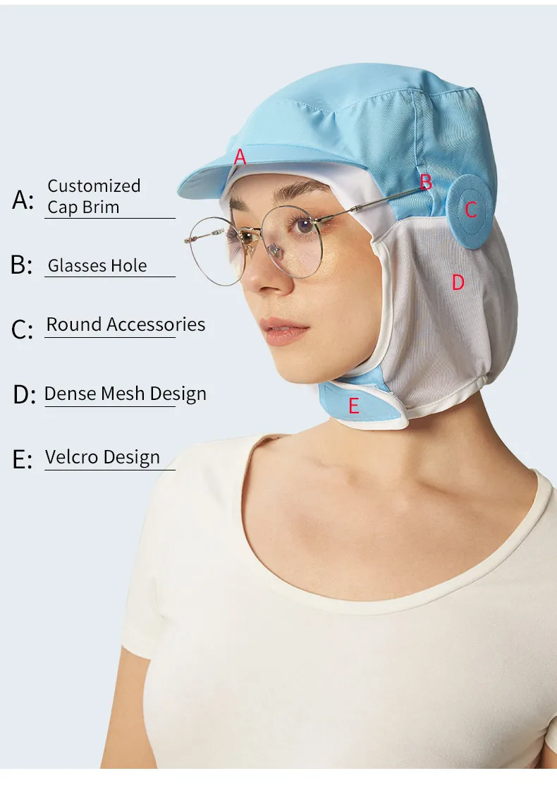 Polyester-Cotton Mesh Food Industry Cap Dustproof Workshop Hat One Size Fits All 400pcs/box