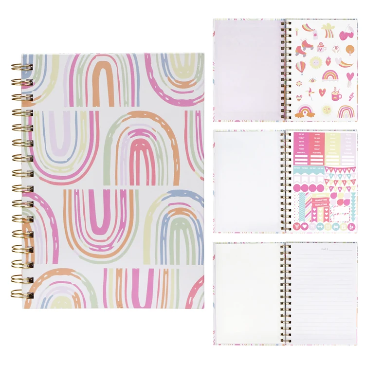New Design A5 Spiral Diy Planner With Cute Stickers Wholesale Customizable Logo Hardcover Spiral