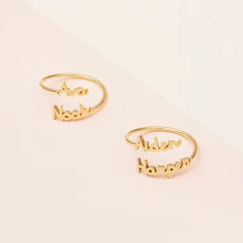 Adjustable Double Name Rings Personalized Jewelry Stainless Steel Custom Two Names Gold Ring