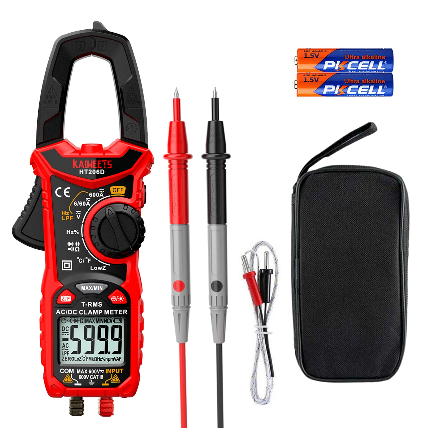 True RMS LCD Backlight Digital Clamp Meters Maximum Display 6000 2500A w/ Frequency & Duty Cycle Temperature Test UNI-T UT222