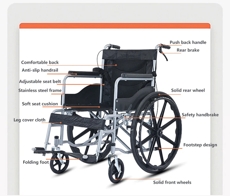 Handcycle Active Medical Used Manual Foldable Mobility Wheelchair for Elder and Disable With Umbrella Brakes Adults Fixed Armre