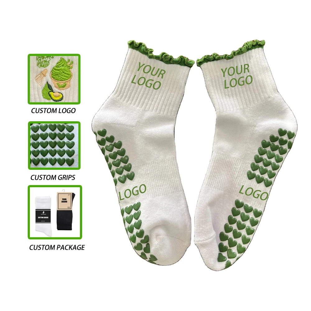 Women Ruffle Cuff Grips Yoga Socks Non Slip Athletic Socks Custom Logo Pilates Socks