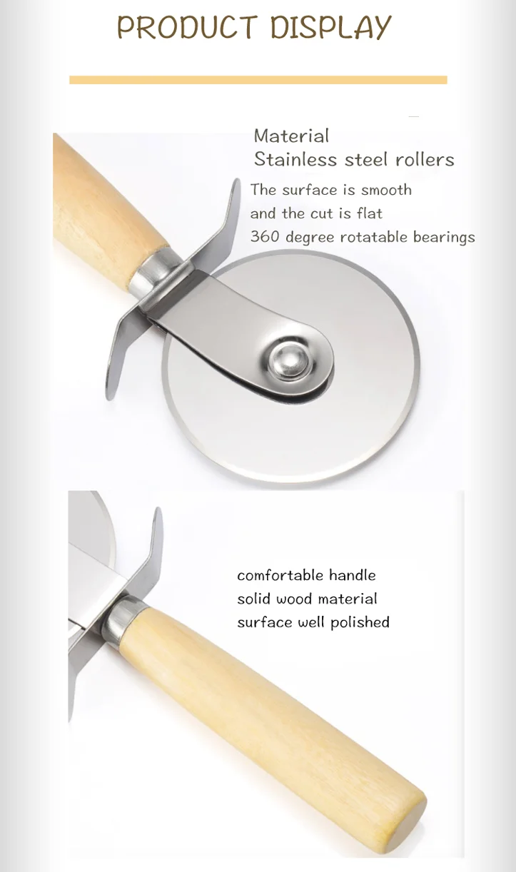 High Quality Pizza Cutter Stainless Steel Wheel With Wood Handle Pizza Baguette Cheese Slicer