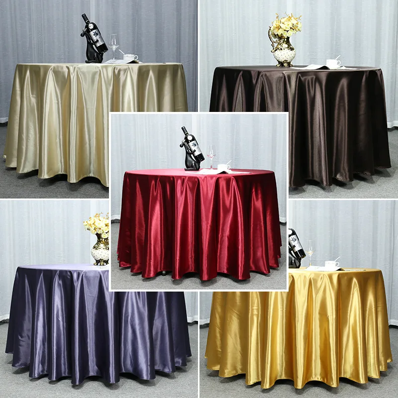 White black satin tablecloth solid color table cloths round table cover for wedding birthday party events home hotel decoration