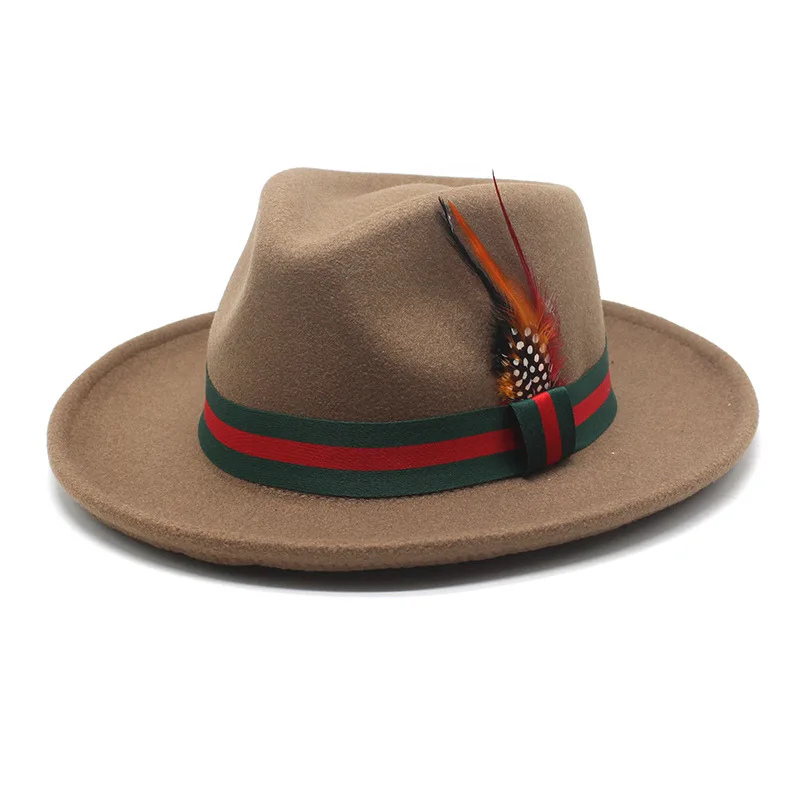 Trendy Fedora Hat for Men with Green Red Stripe Ribbon  display picture 3