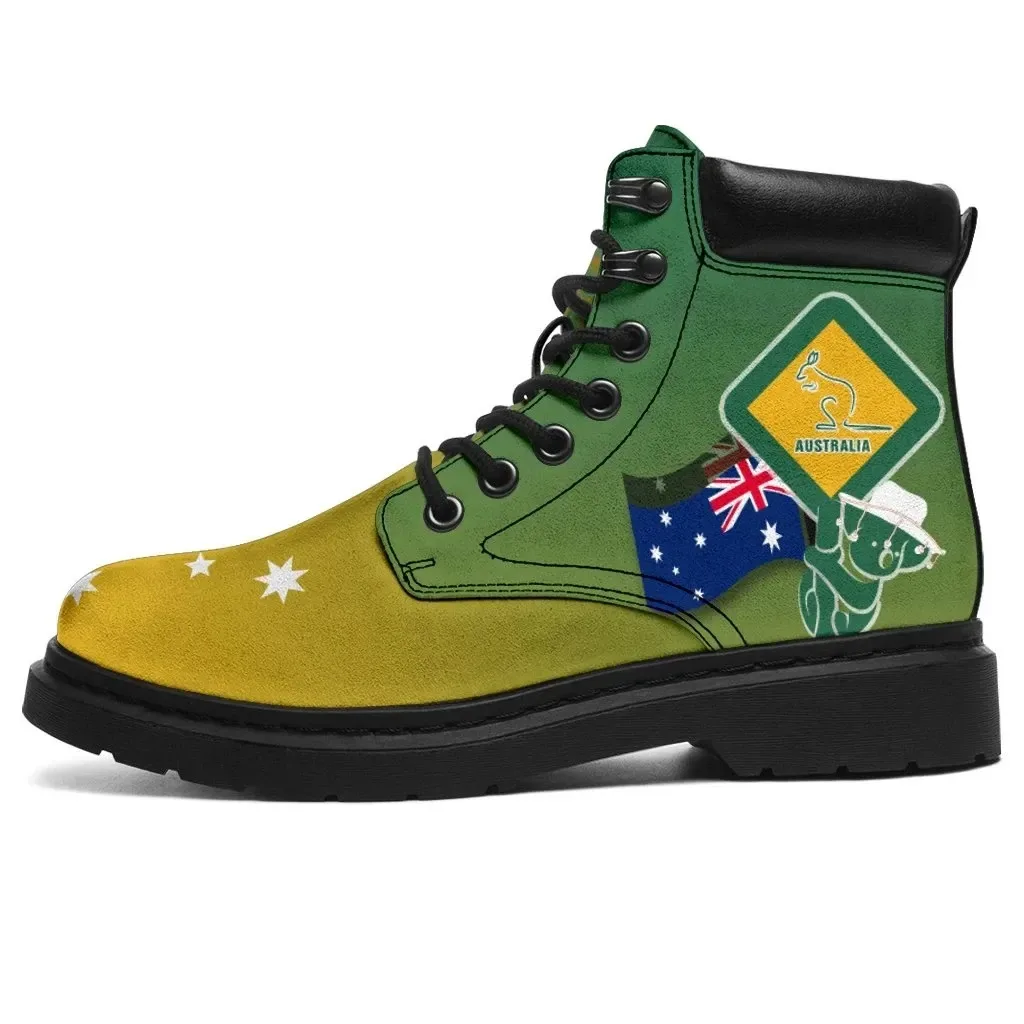Aus Flag and Coat of Arms Boots Kangaroo and Walking Style Boots Custom Shoes with Sublimation Technology Leather High Top Shoes