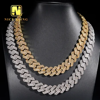17mm cuban link chains men hip hop jewelry baguette CZ diamond necklaces iced out brass chains