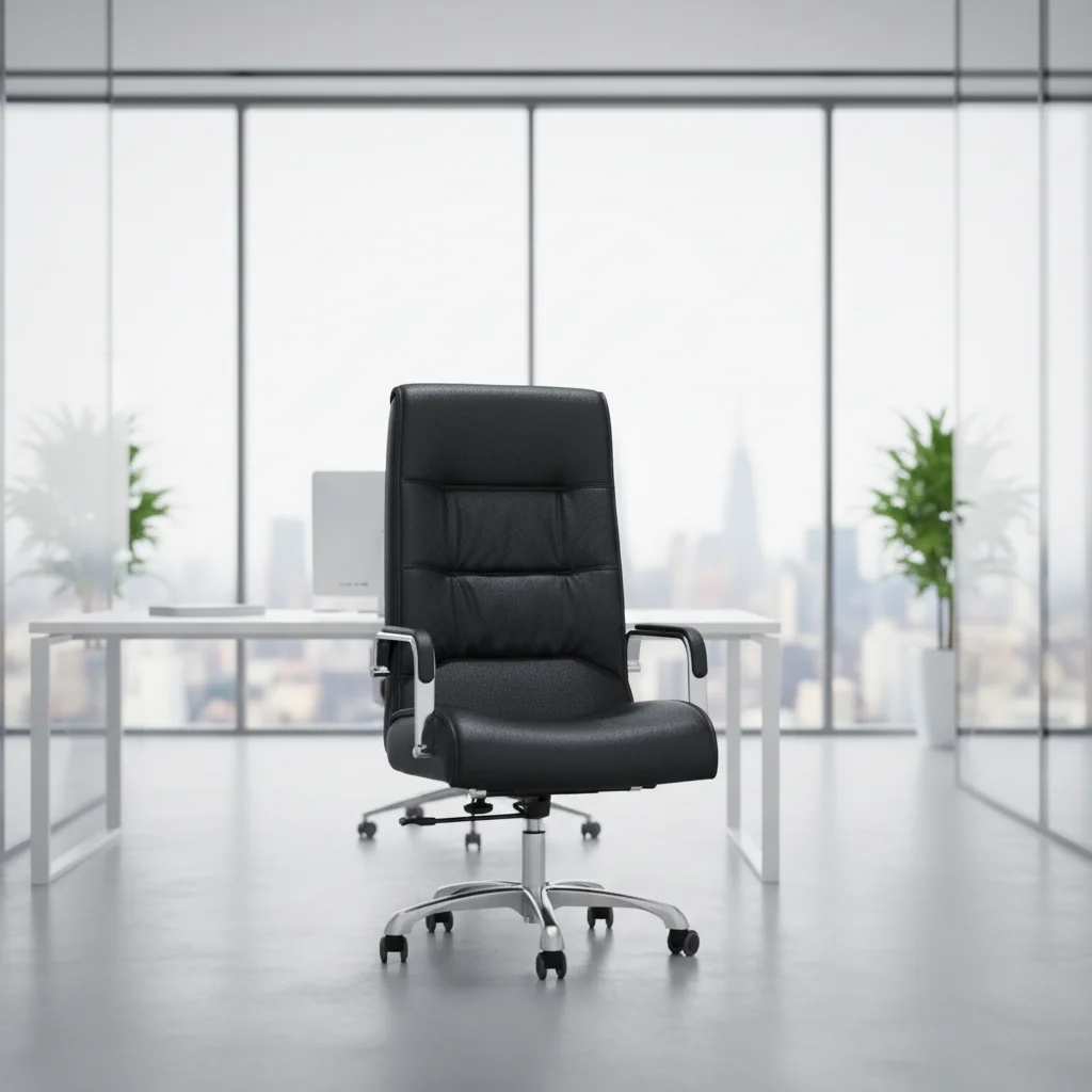 Modern Ergonomic Leather Thick Pad Executive Office Chair with Steel Base 3