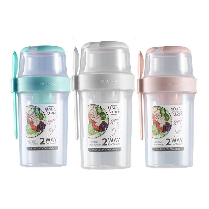 2 варианта чаша для салата салат контейнер пластиковый шейкер для зерновых пластиковая чашка с контейнером для заправки и вилка